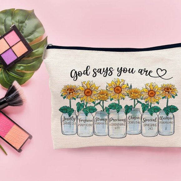 Inspirational Sunflower Gifts God Says You are Encouraging Bible Verses Makeup B - Picture 3 of 4